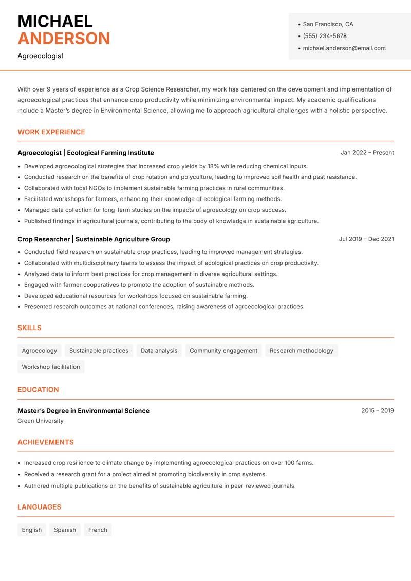 Crop Science Researcher Resume Template