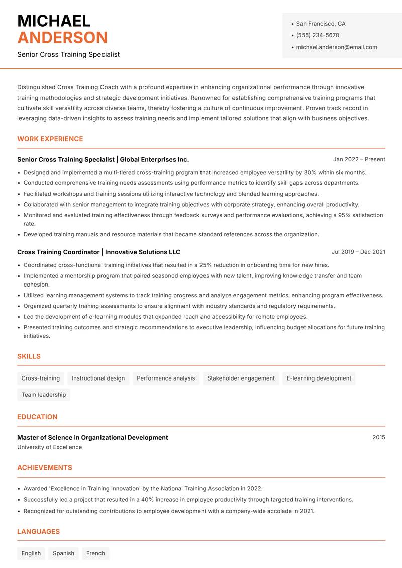 Cross Training Coach Resume Template