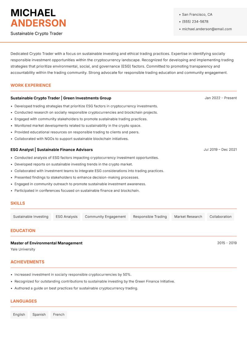 Crypto Trader Resume Template
