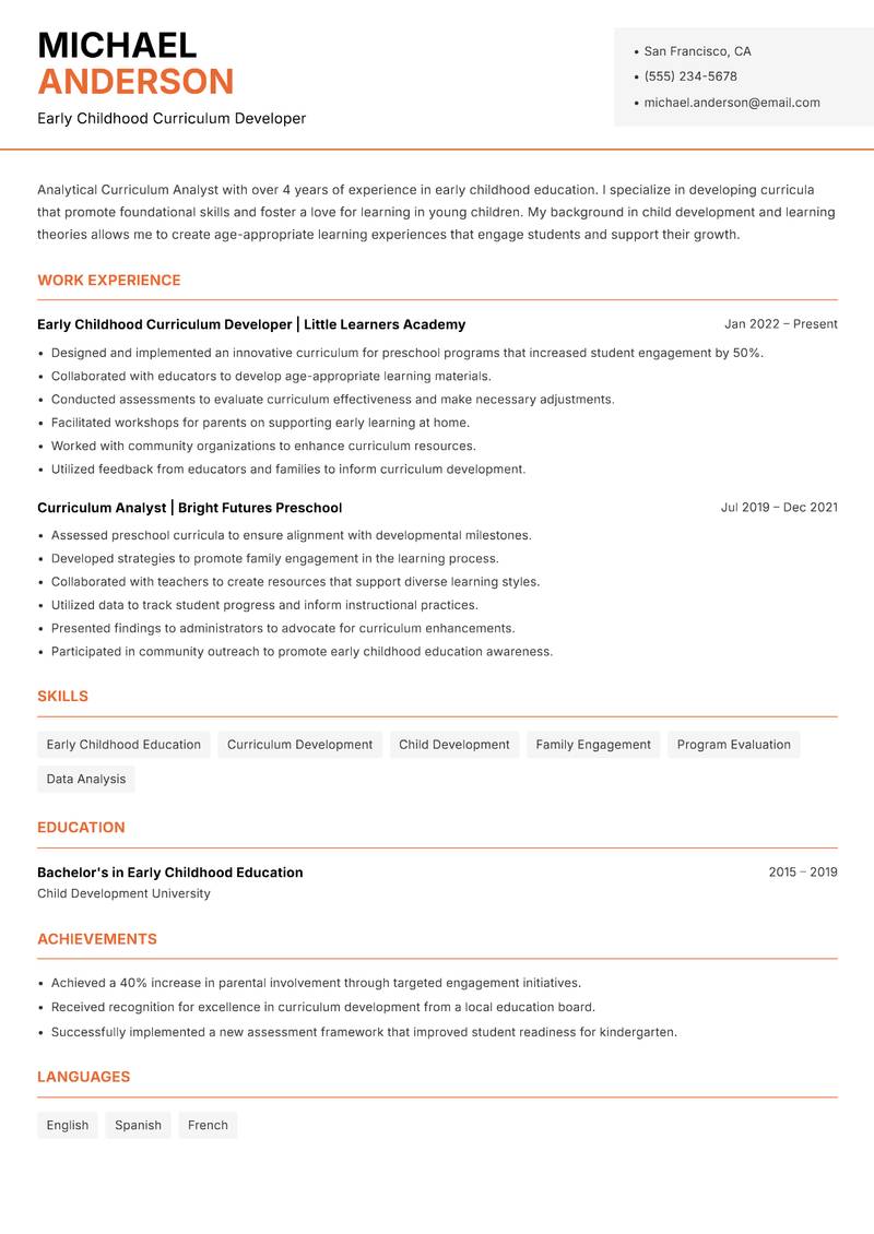 Curriculum Analyst Resume Template