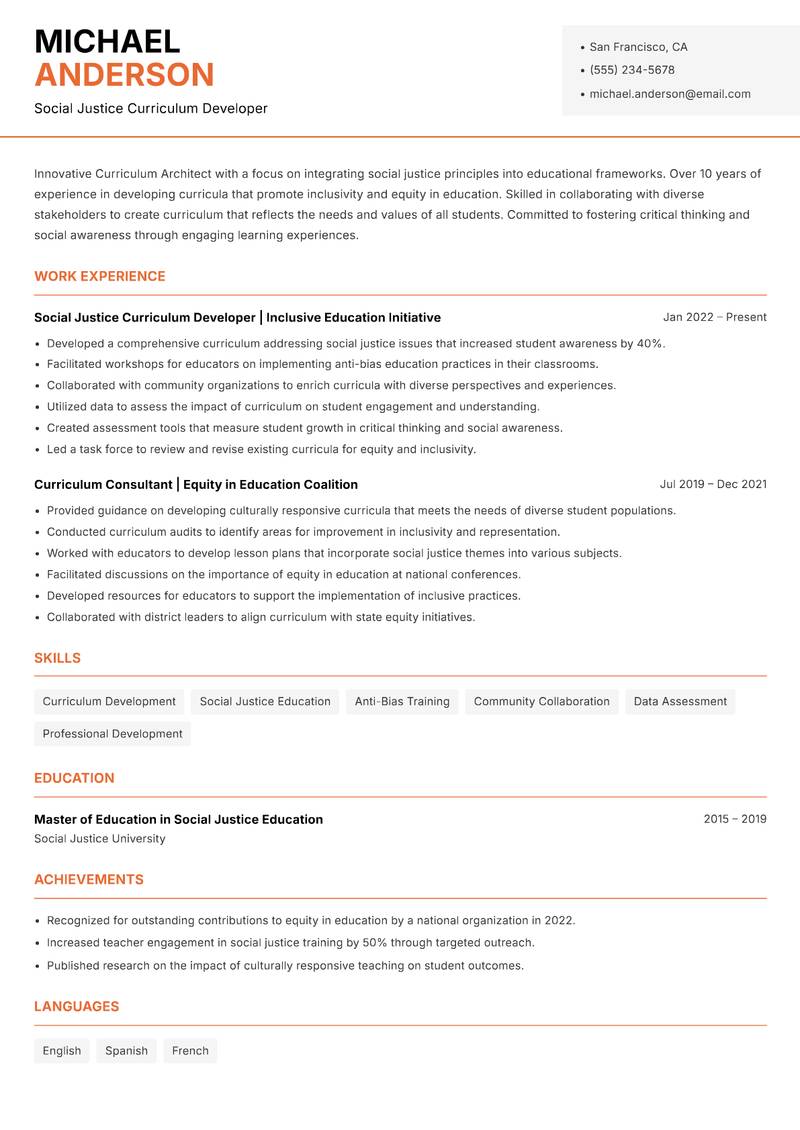 Curriculum Architect Resume Template
