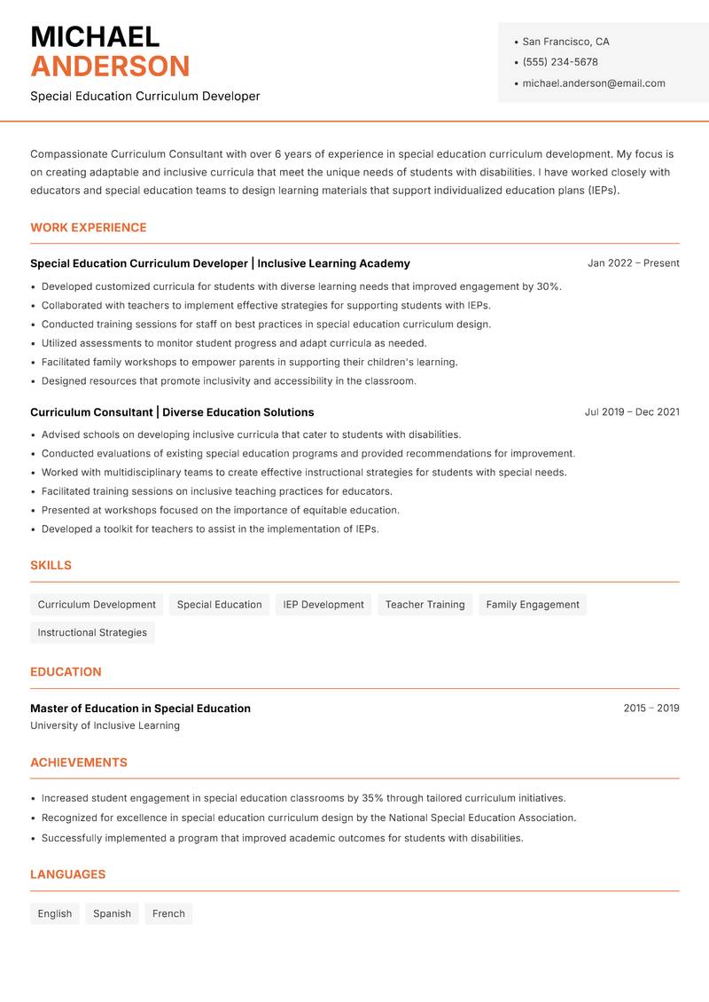 Curriculum Consultant Resume Template