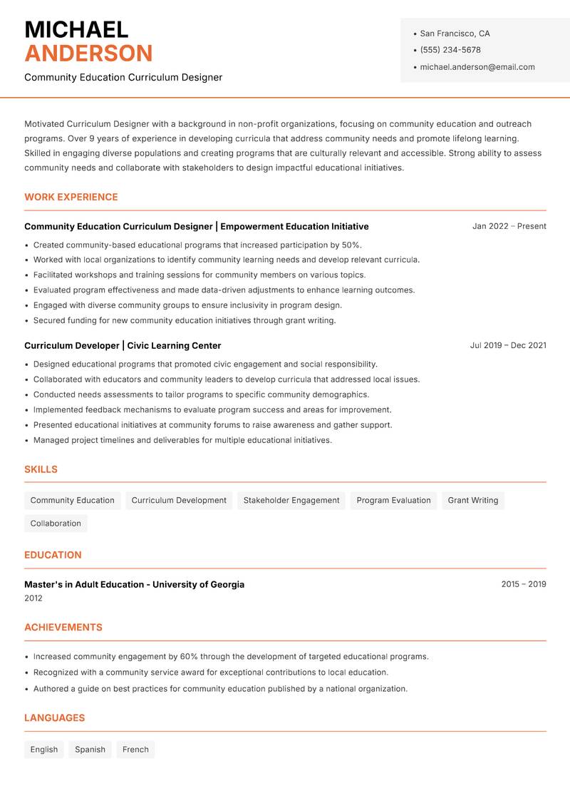 Curriculum Designer Resume Template