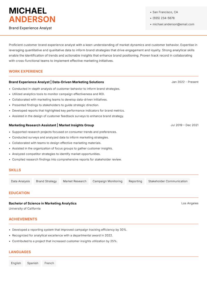 Customer Brand Experience Lead Resume Template