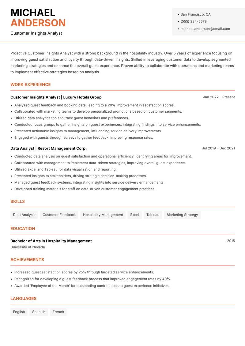 Customer Insights Analyst Resume Template
