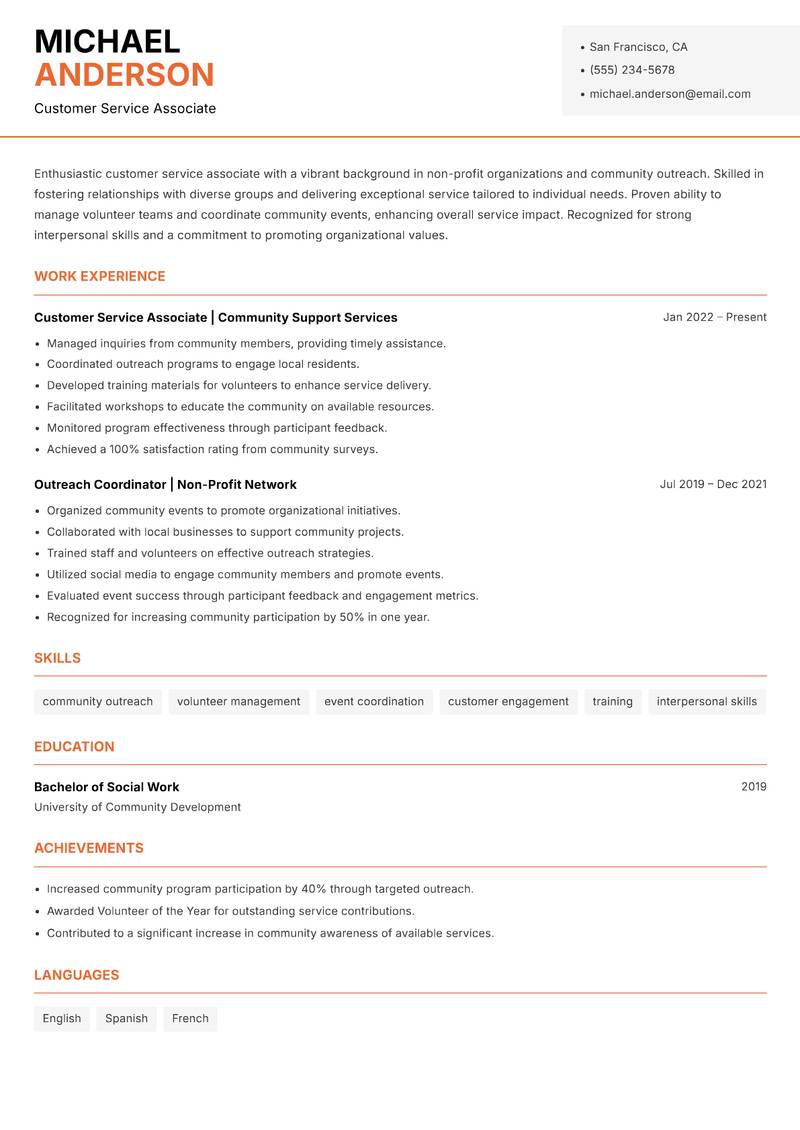 Customer Service Associate Resume Template