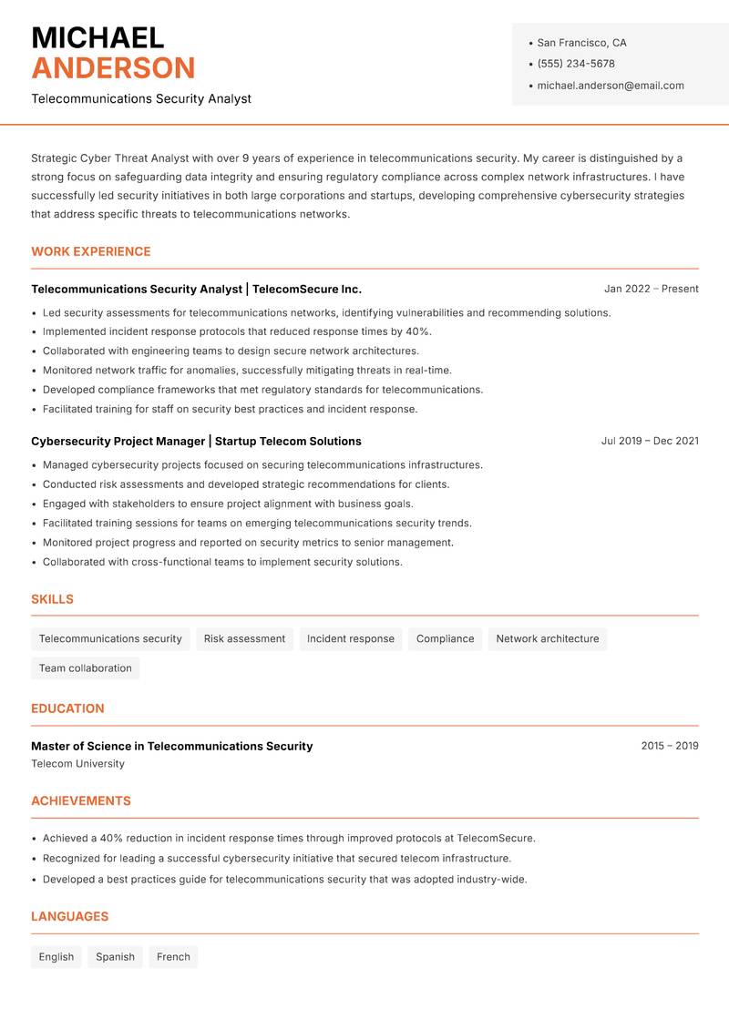 Cyber Threat Analyst Resume Template