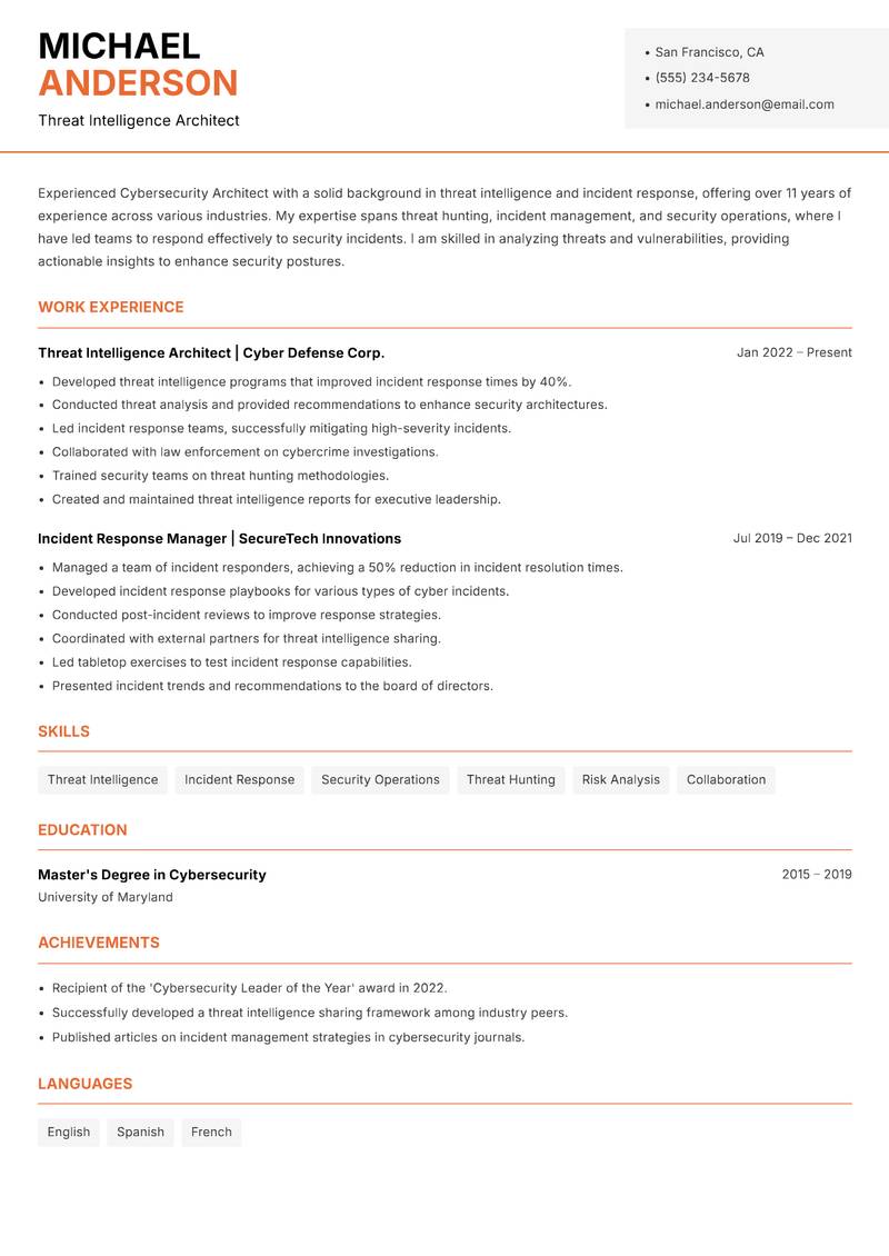Cybersecurity Architect Resume Template