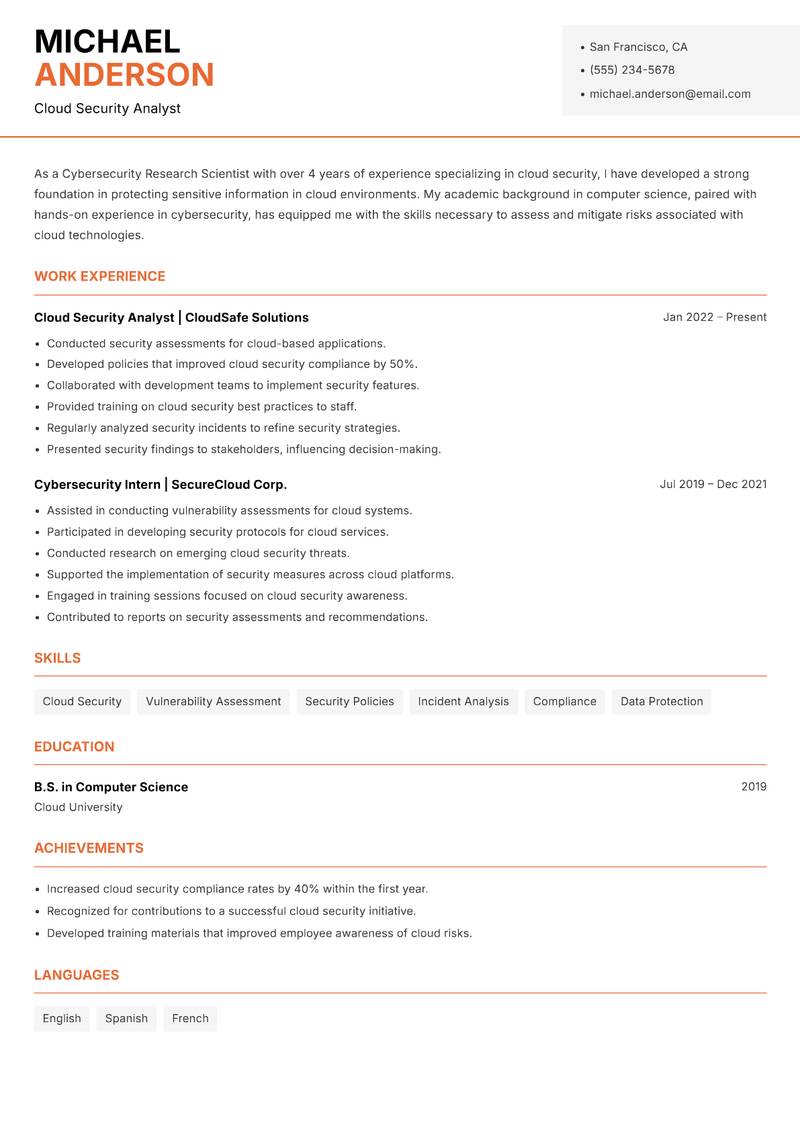 Cybersecurity Research Scientist Resume Template