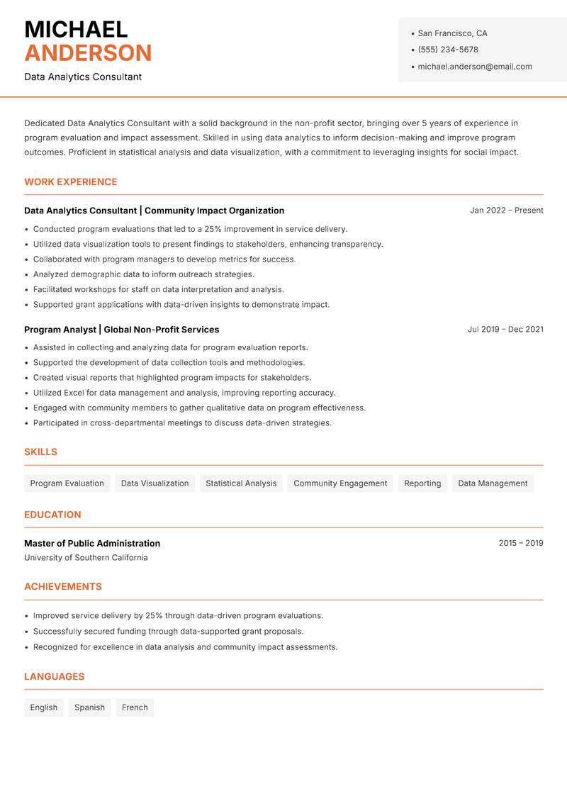 Data Analytics Consultant Resume Template