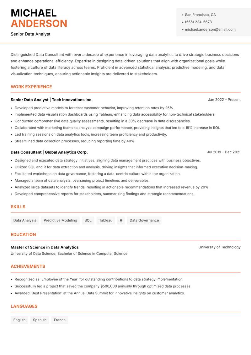 Data Consultant Resume Template