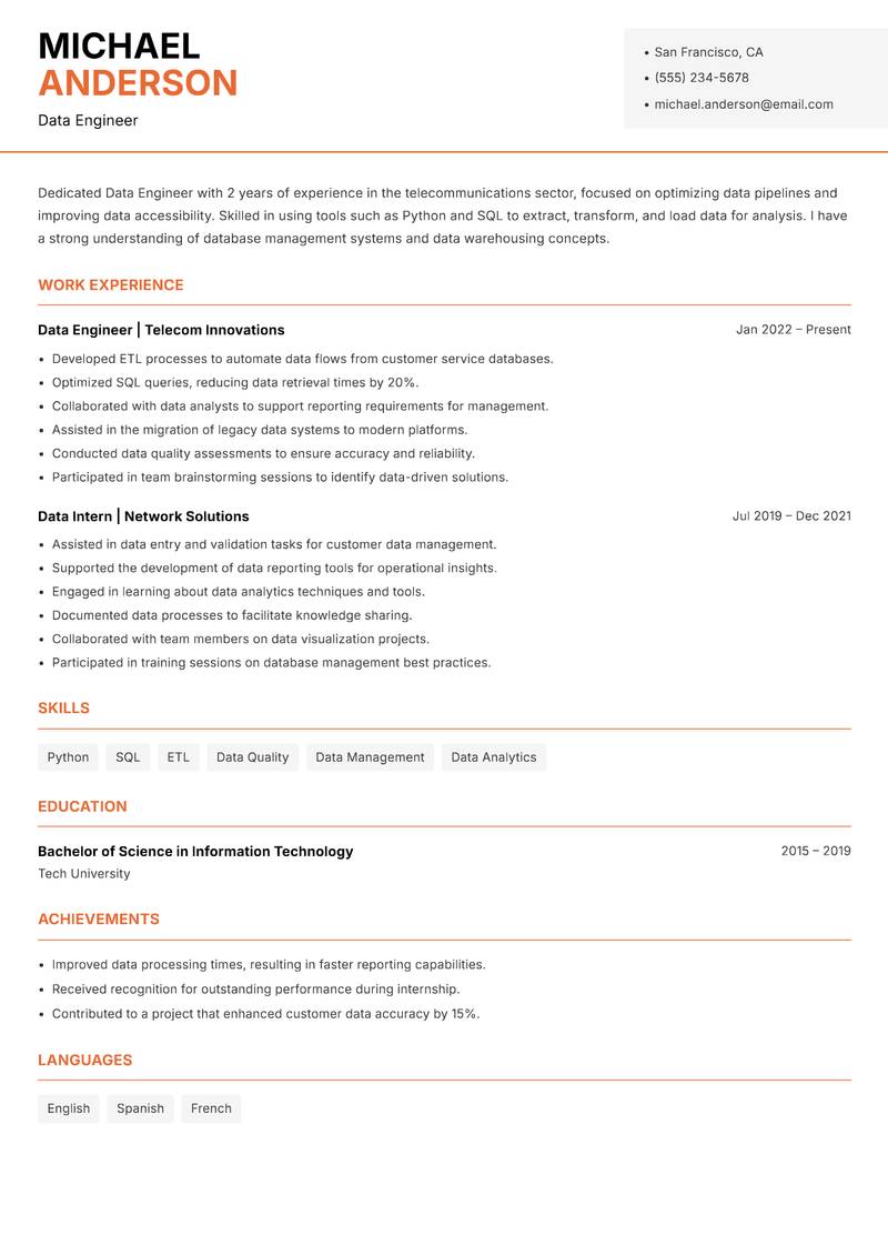 Data Engineer Resume Template