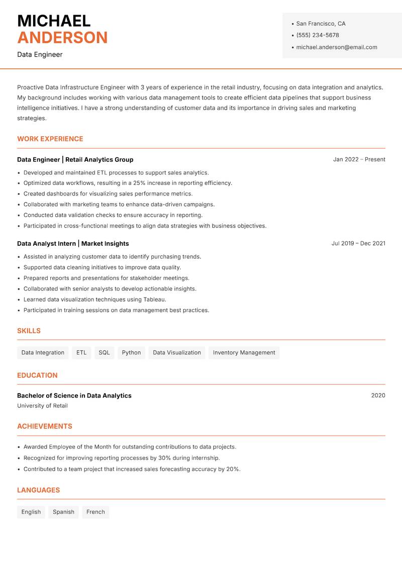 Data Infrastructure Engineer Resume Template