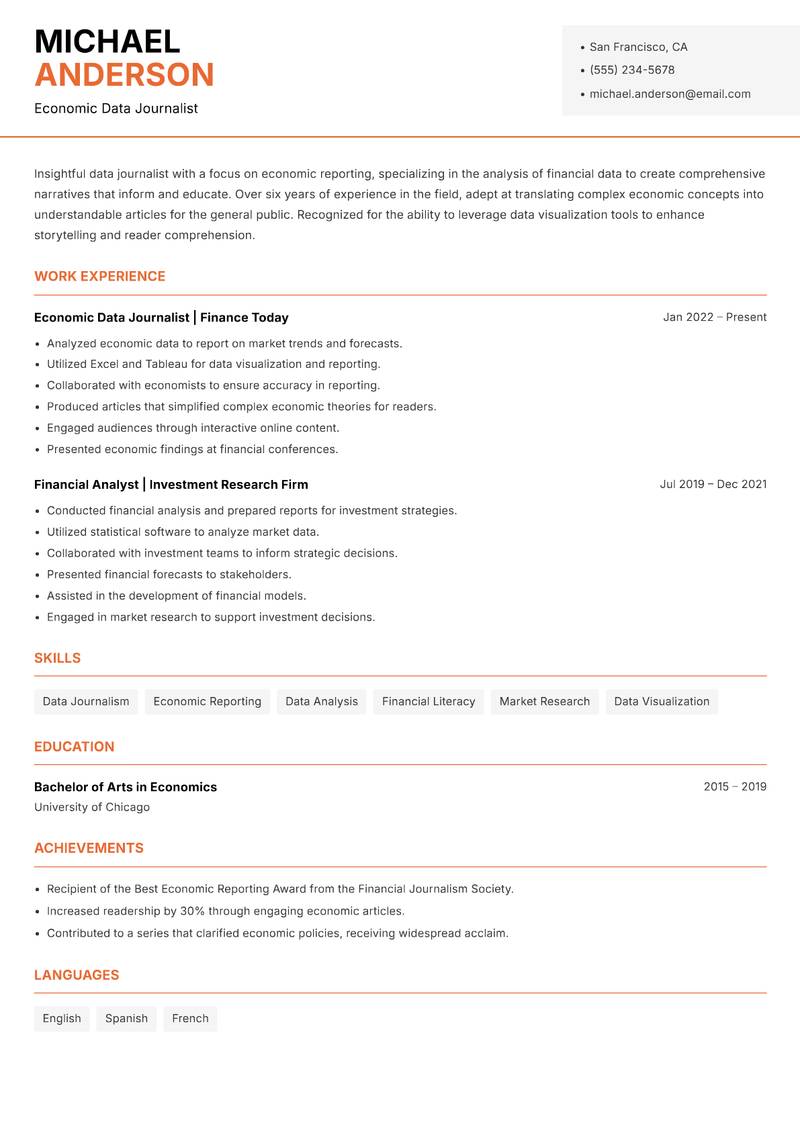 Data Journalist Resume Template