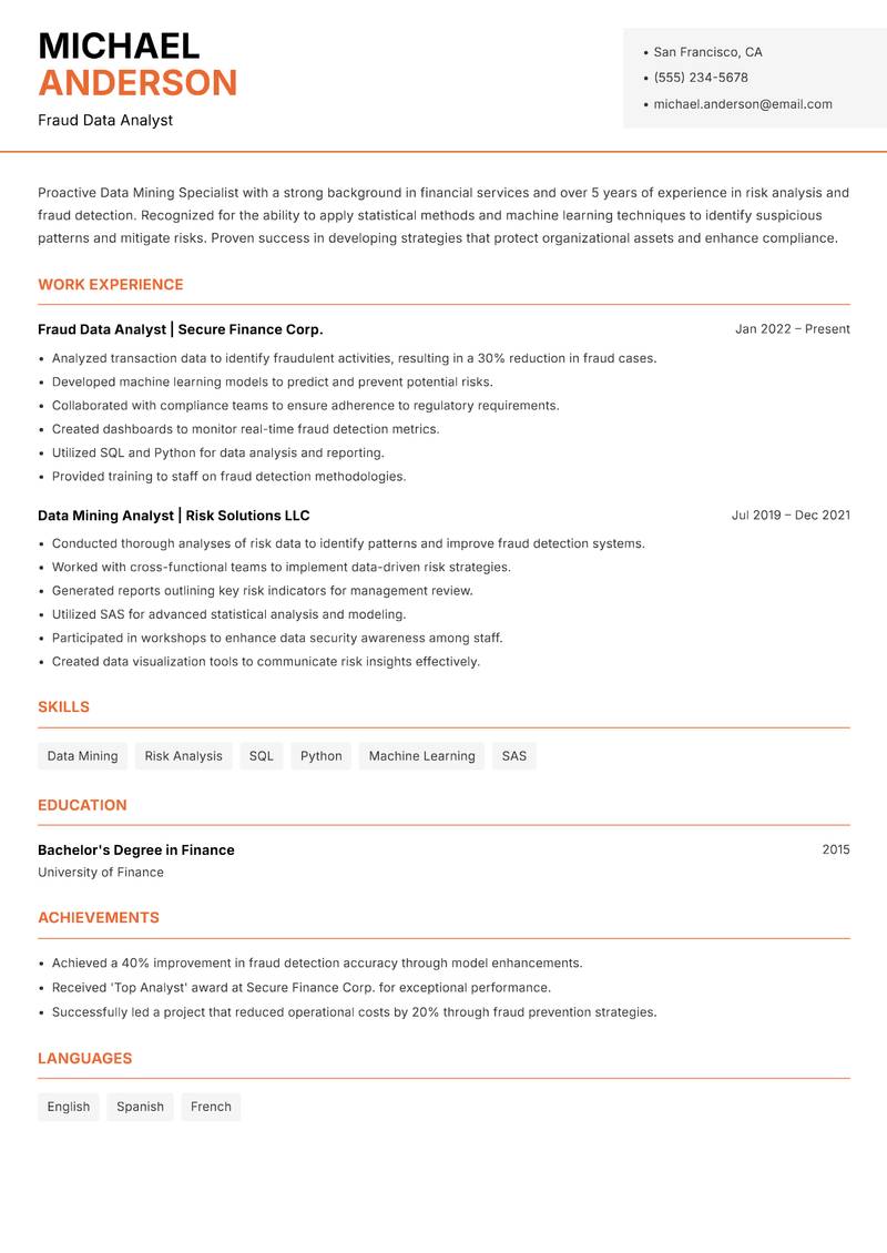 Data Mining Specialist Resume Template