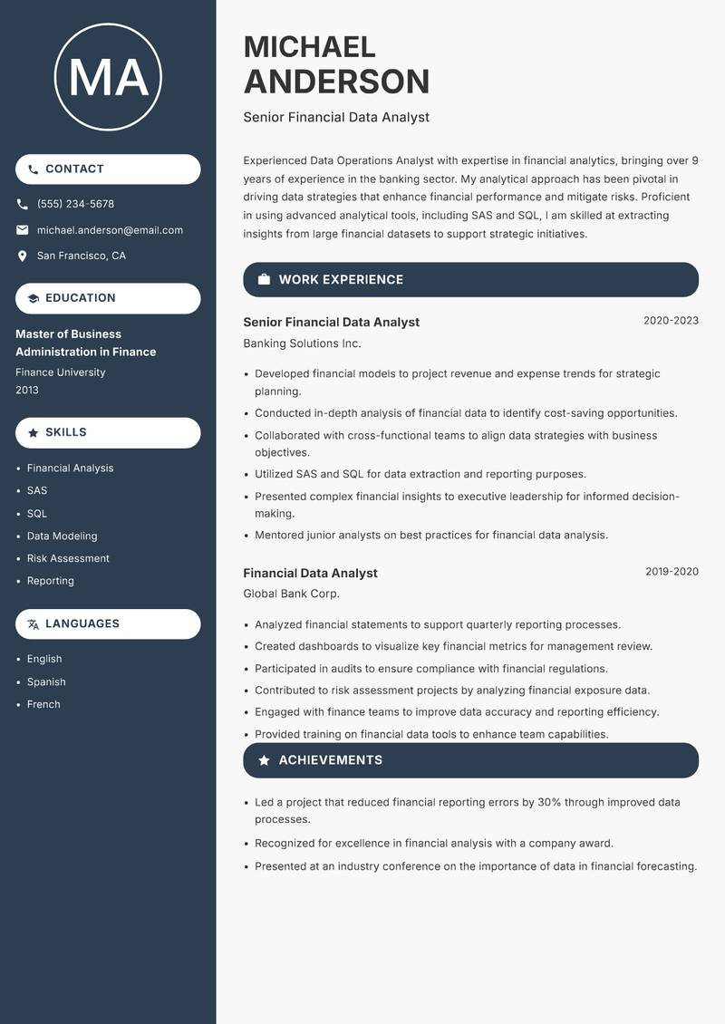 Data Operations Analyst Resume Preview Example