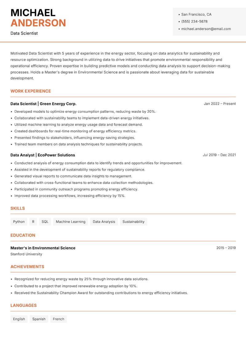 Data Scientist Resume Template