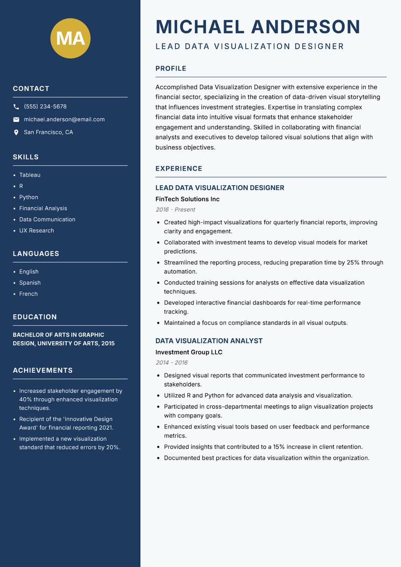 Data Visualization Designer Resume Preview Example