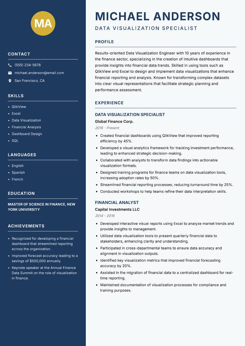 Data Visualization Engineer Resume Preview Example