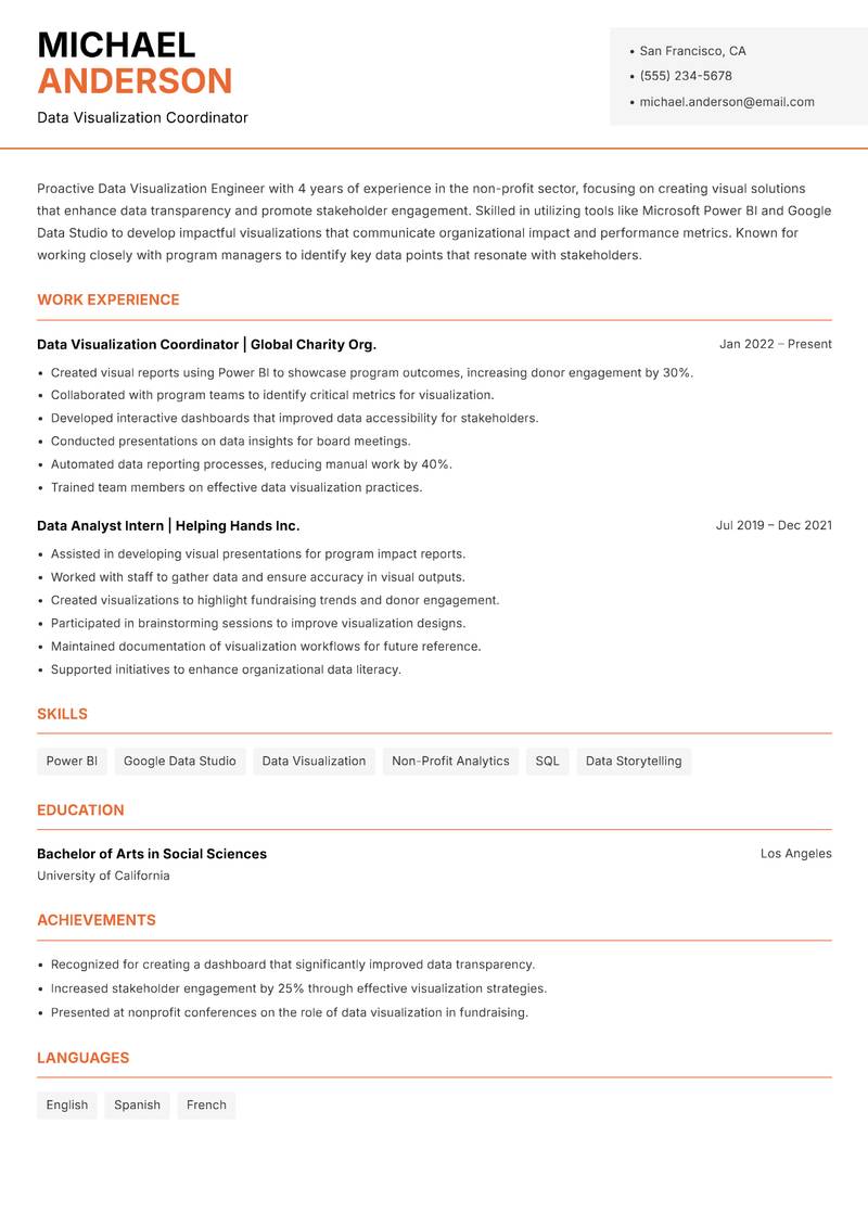 Data Visualization Engineer Resume Template