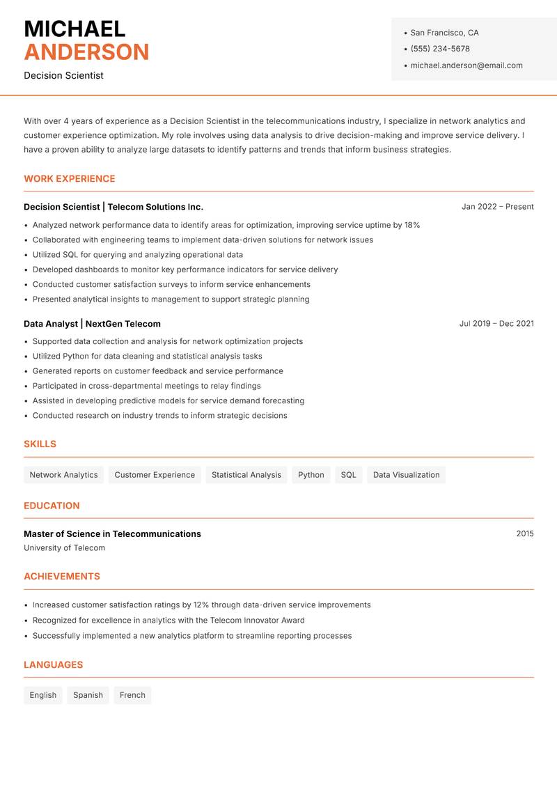 Decision Scientist Resume Template