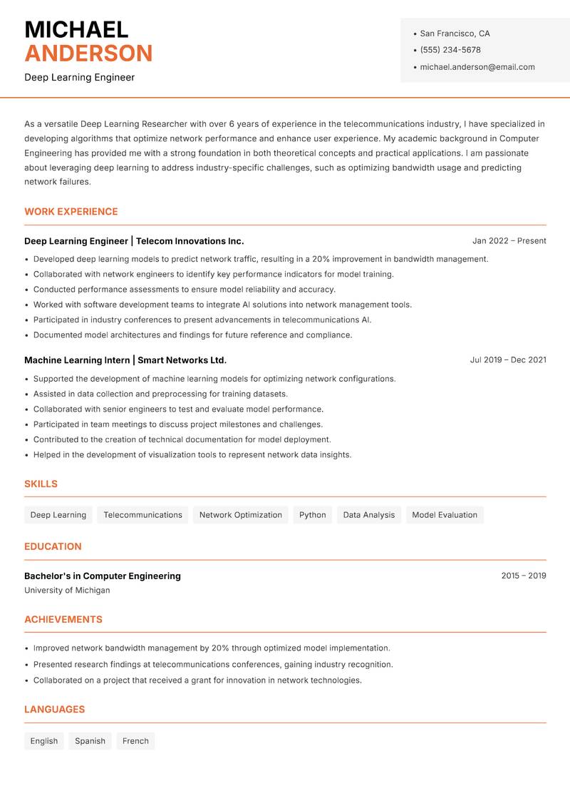 Deep Learning Researcher Resume Template