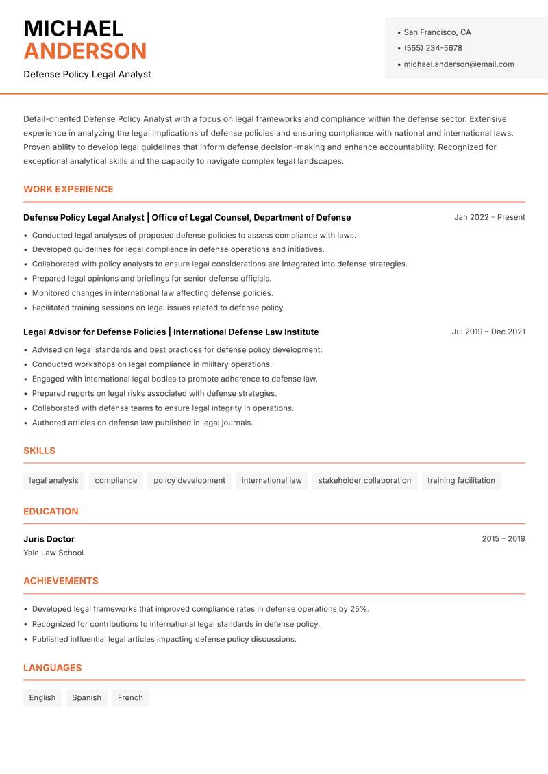 Defense Policy Analyst Resume Template