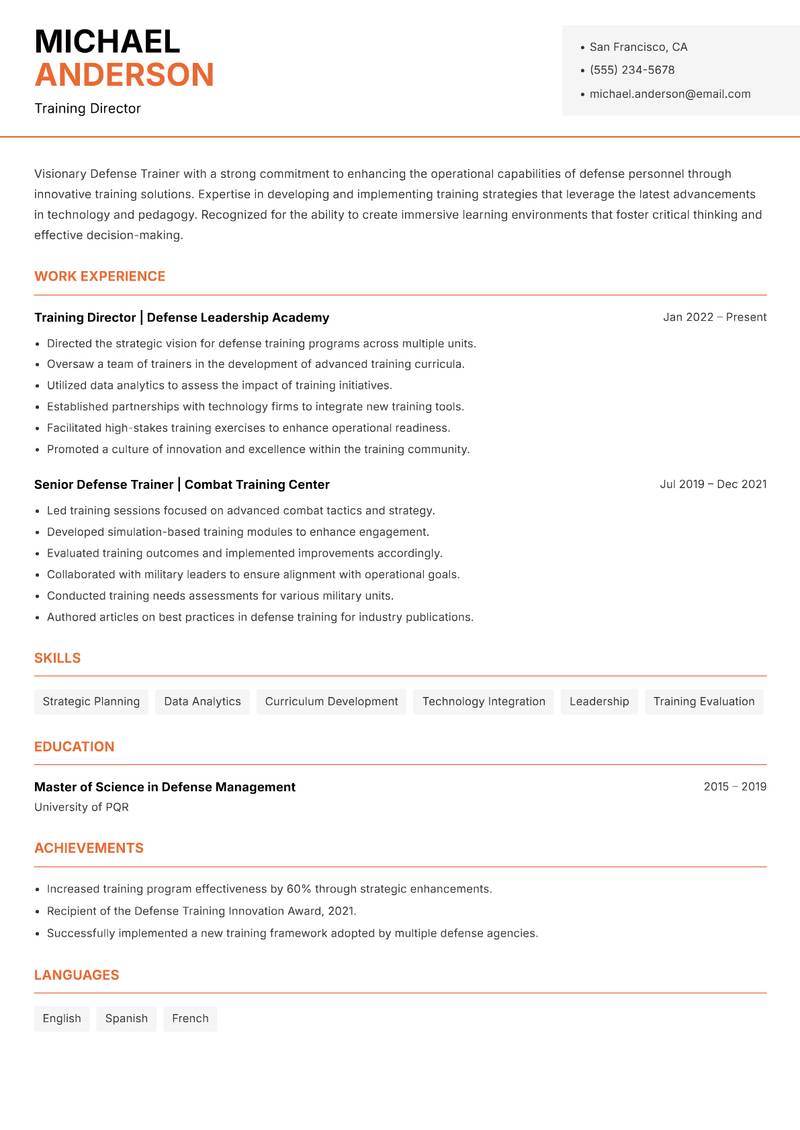 Defense Trainer Resume Template