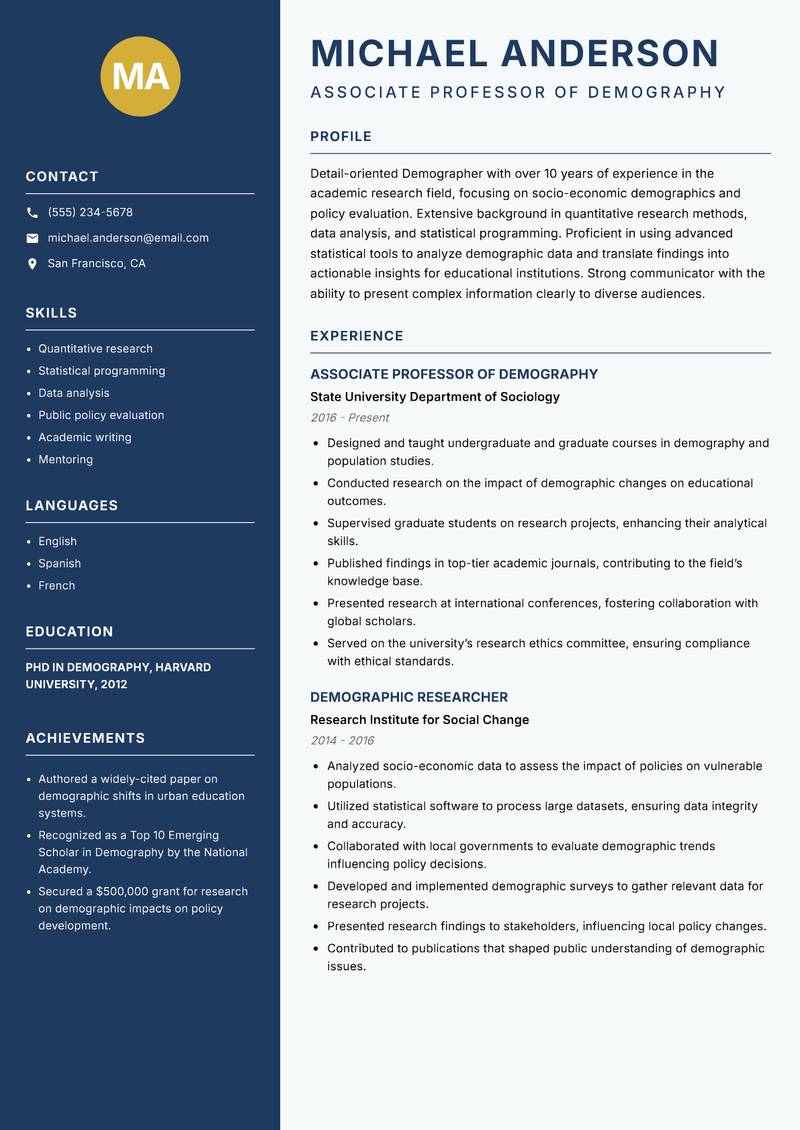 Demographer Resume Preview Example