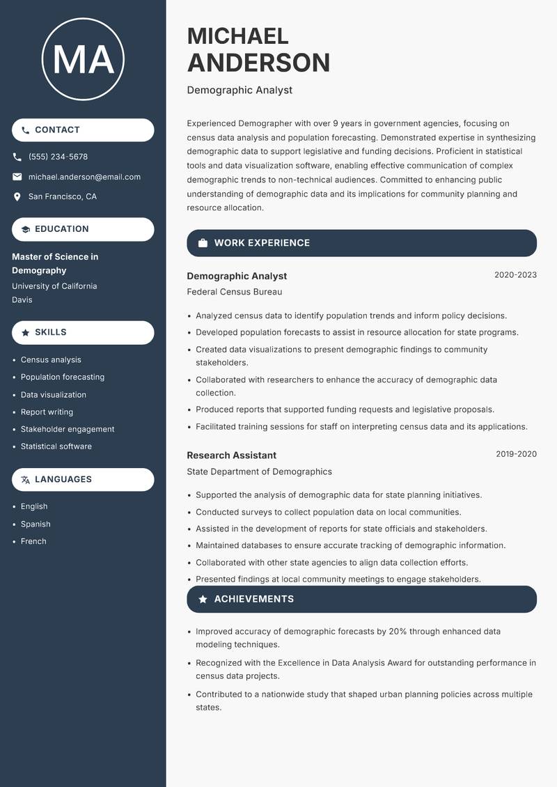 Demographer Resume Preview Example