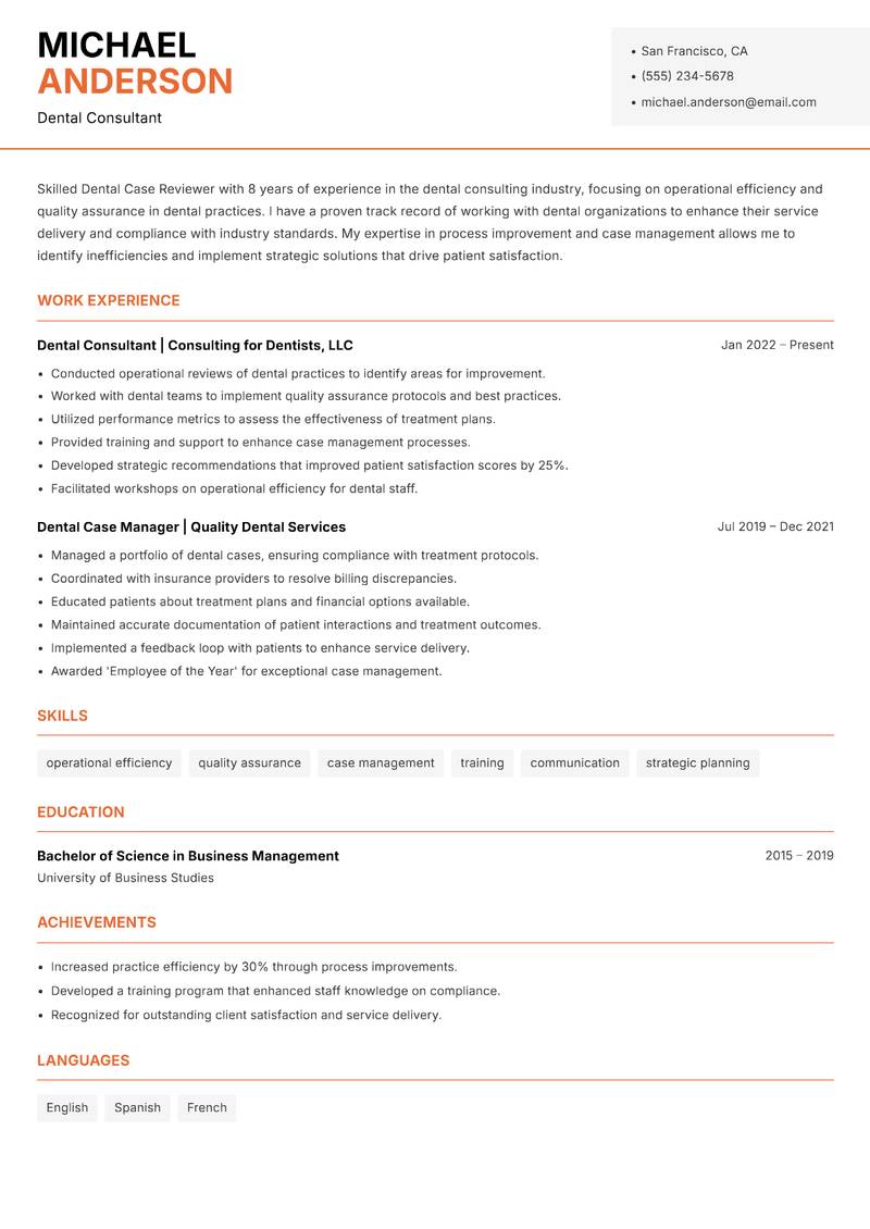 Dental Case Reviewer Resume Template