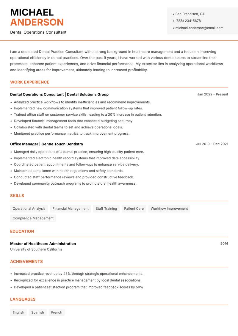 Dental Practice Consultant Resume Template