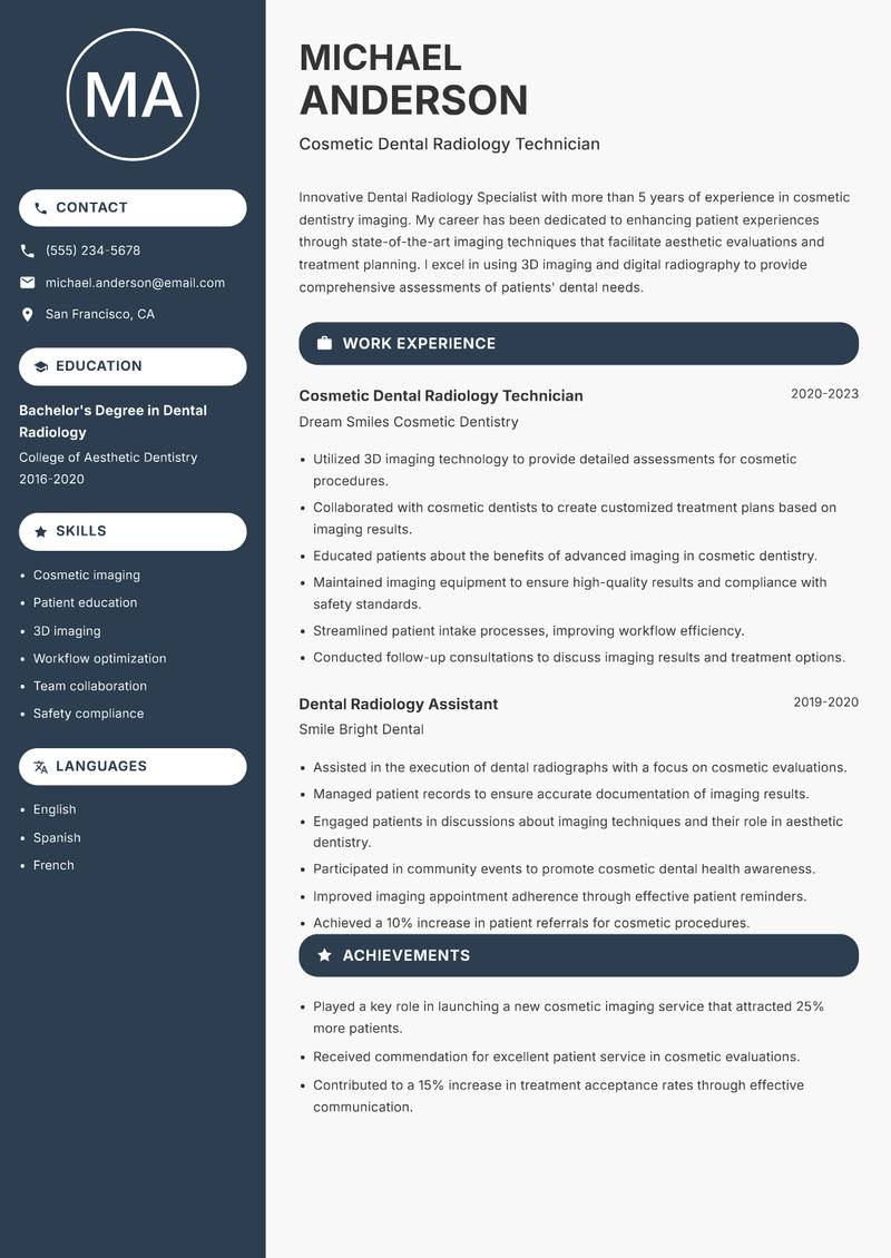 Dental Radiology Specialist Resume Preview Example
