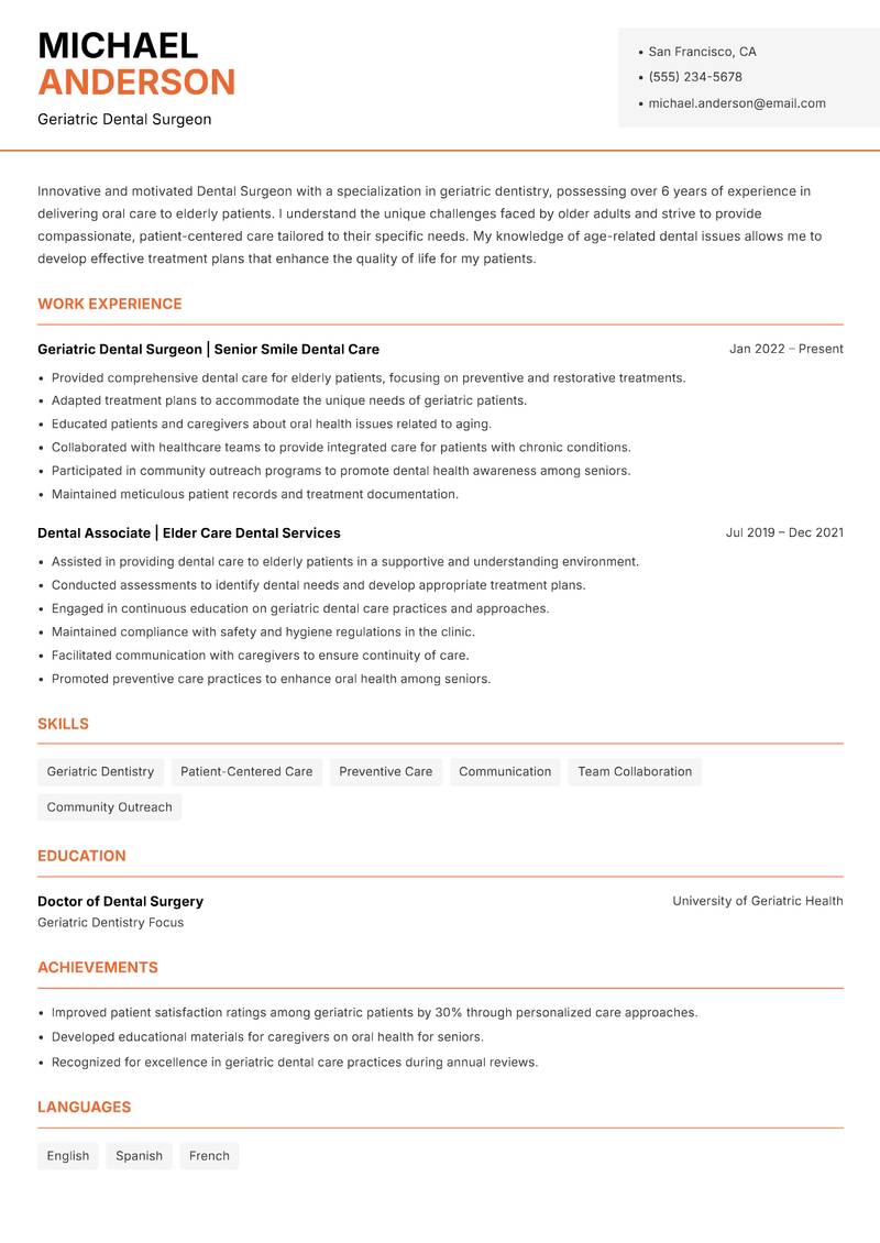 Dental Surgeon Resume Template