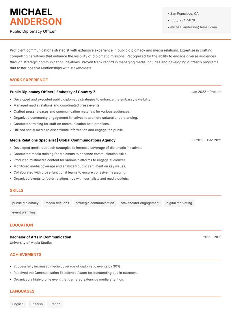 Deputy Consul Resume Template