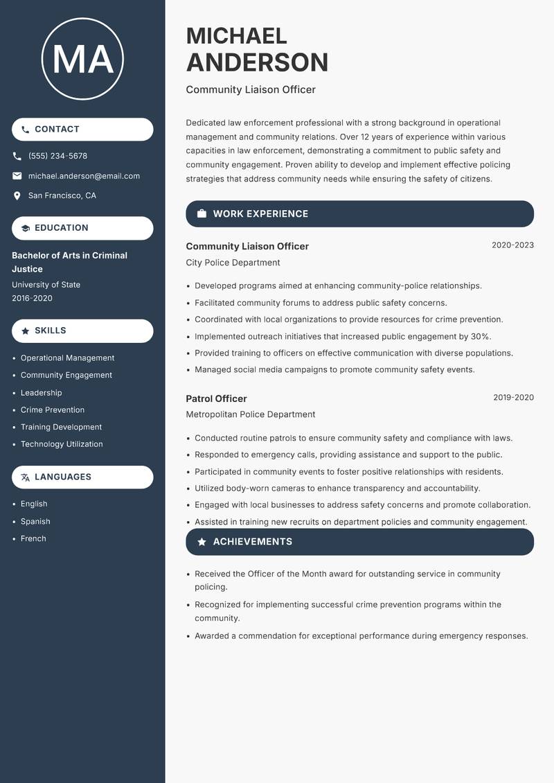 Deputy Police Commissioner Resume Preview Example
