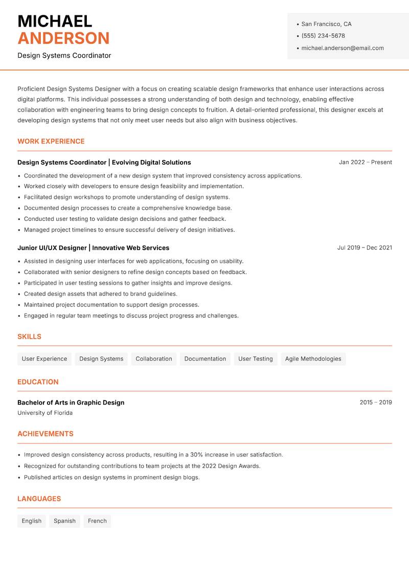 Design Systems Designer Resume Template