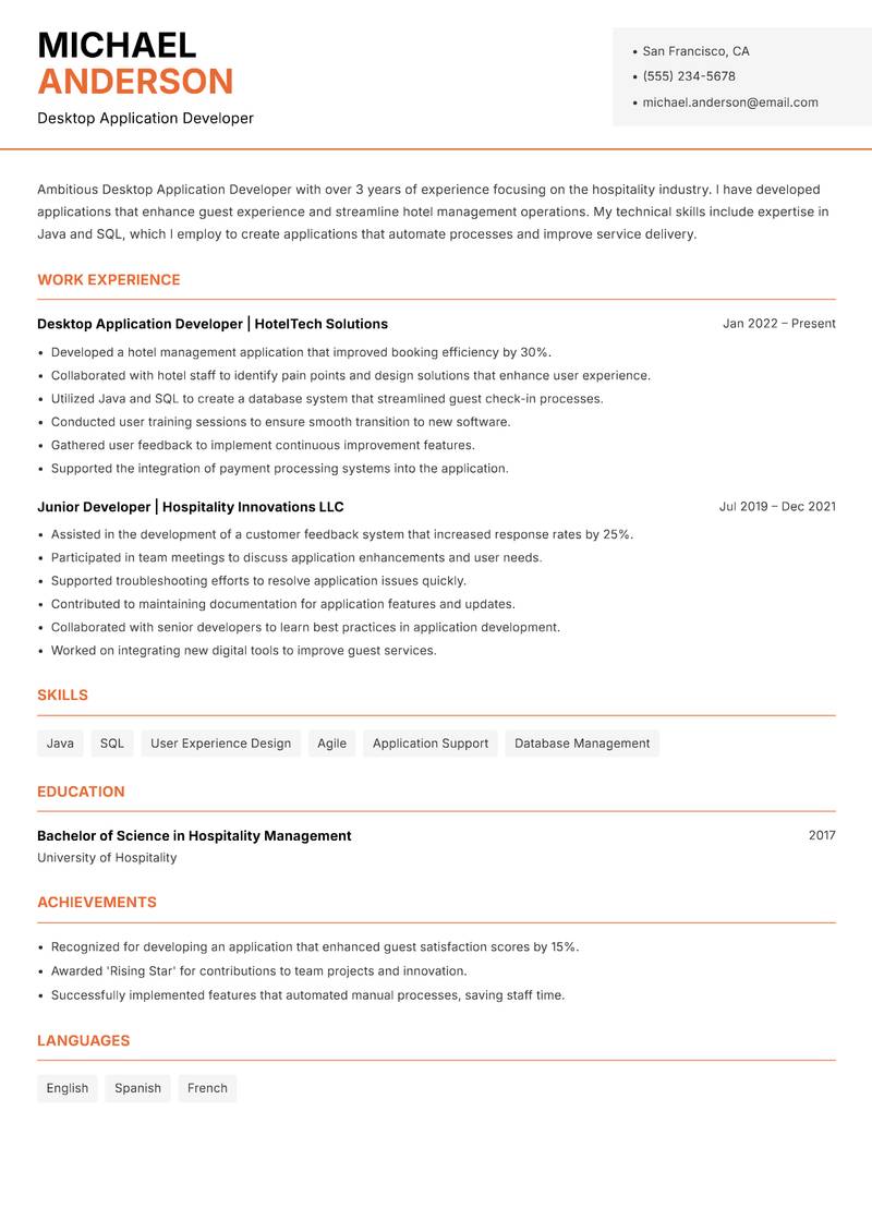 Desktop Application Developer Resume Template
