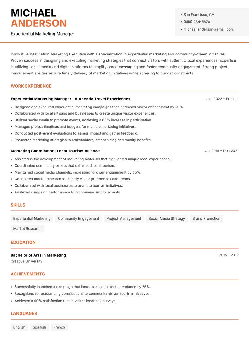 Destination Marketing Executive Resume Template