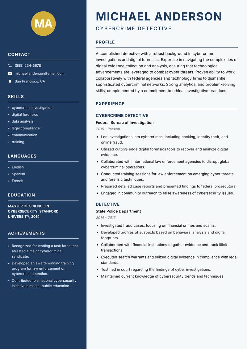 Detective Resume Preview Example