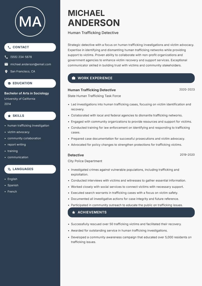 Detective Resume Preview Example