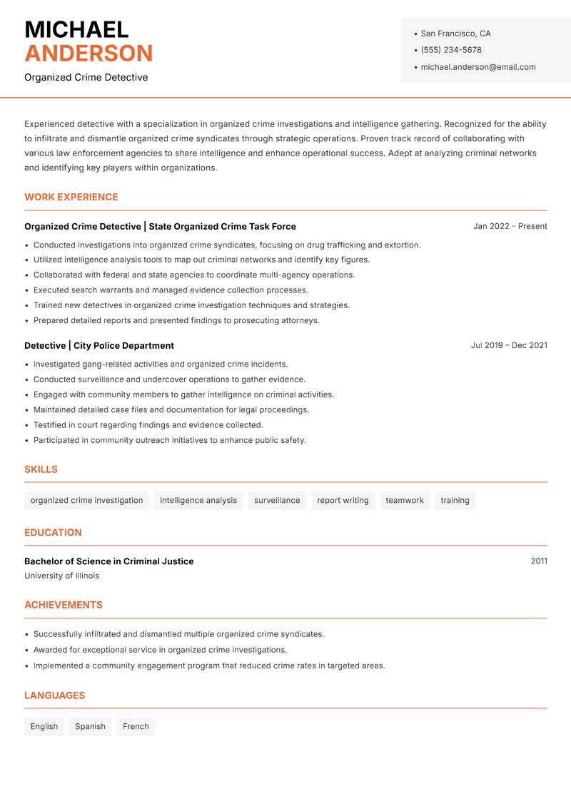 Detective Resume Template