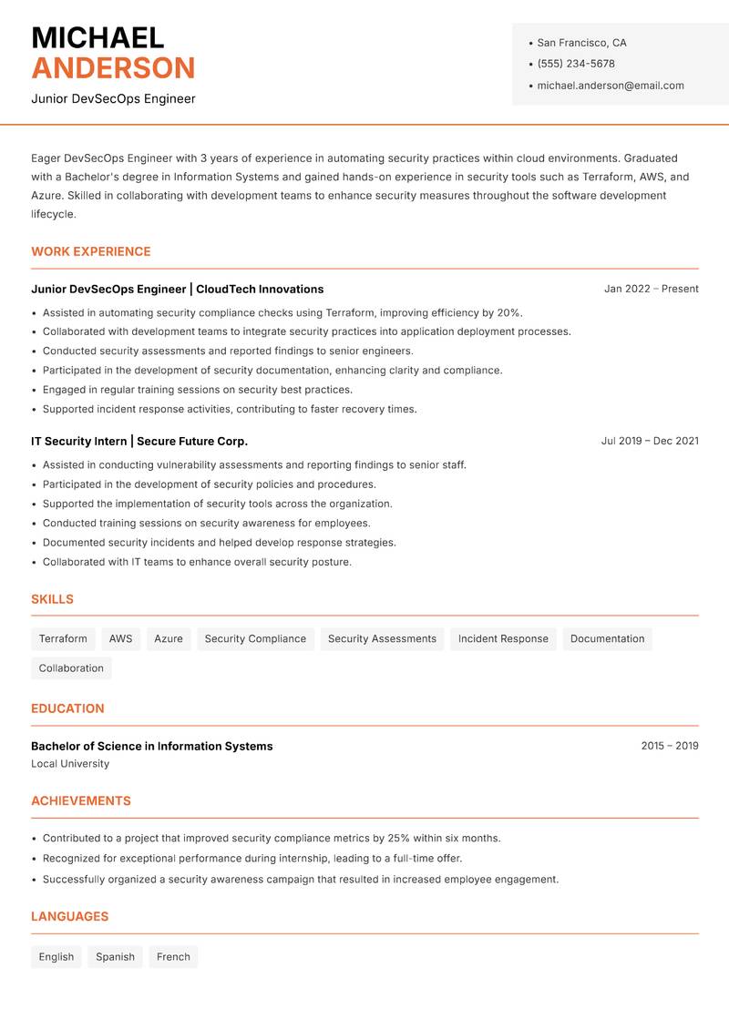 DevSecOps Engineer Resume Template