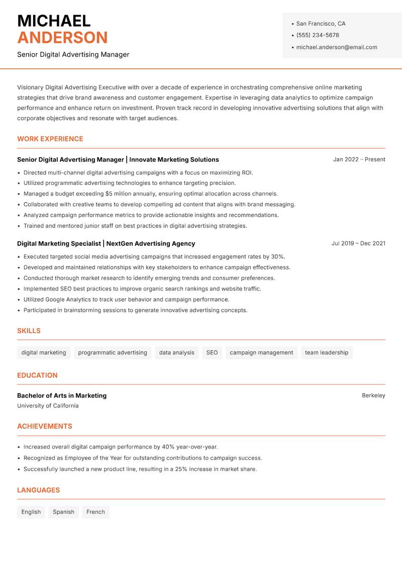 Digital Advertising Executive Resume Template