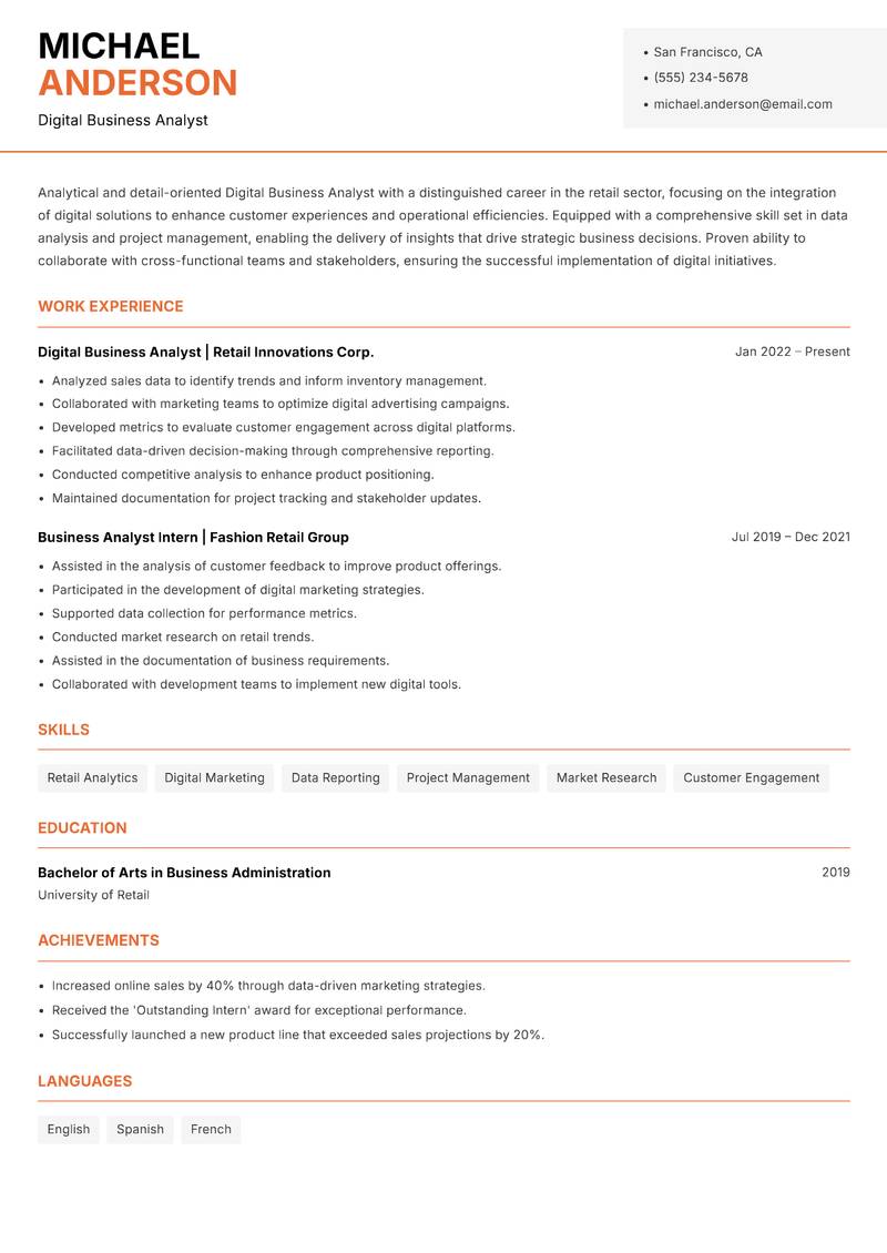 Digital Business Analyst Resume Template