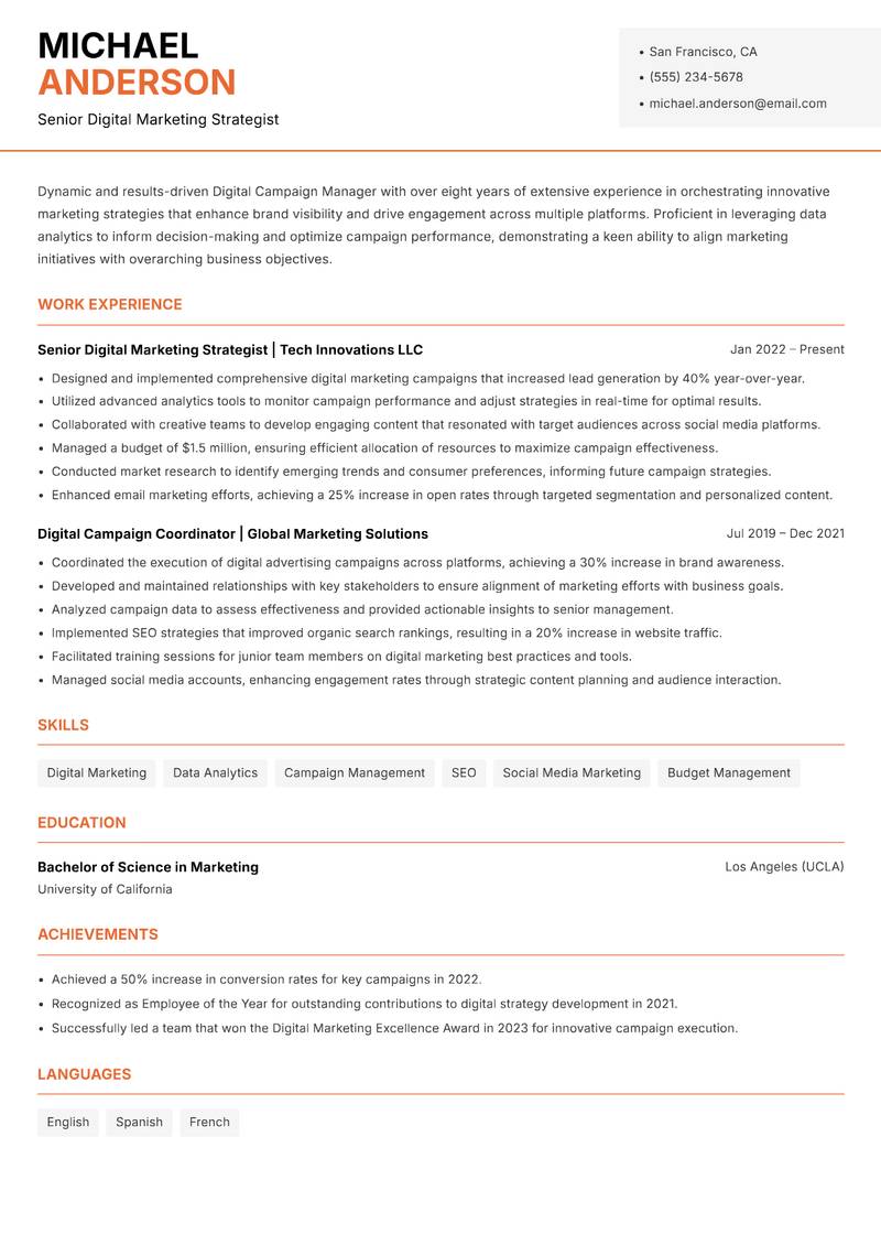 Digital Campaign Manager Resume Template