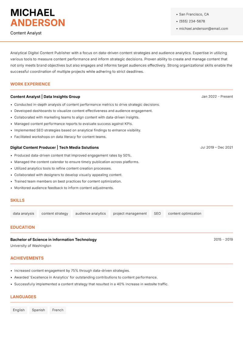 Digital Content Publisher Resume Template