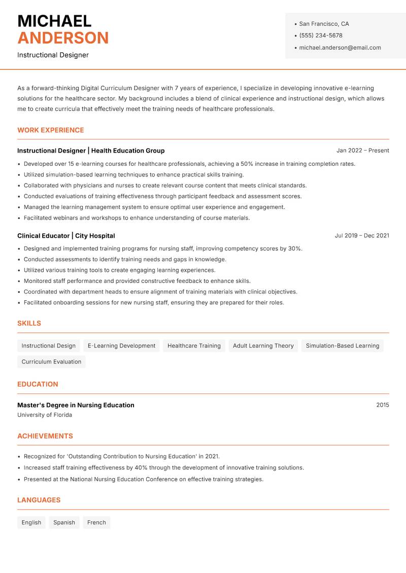 Digital Curriculum Designer Resume Template