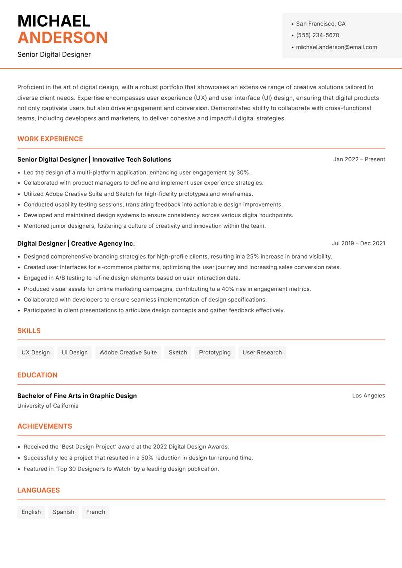 Digital Designer Resume Template