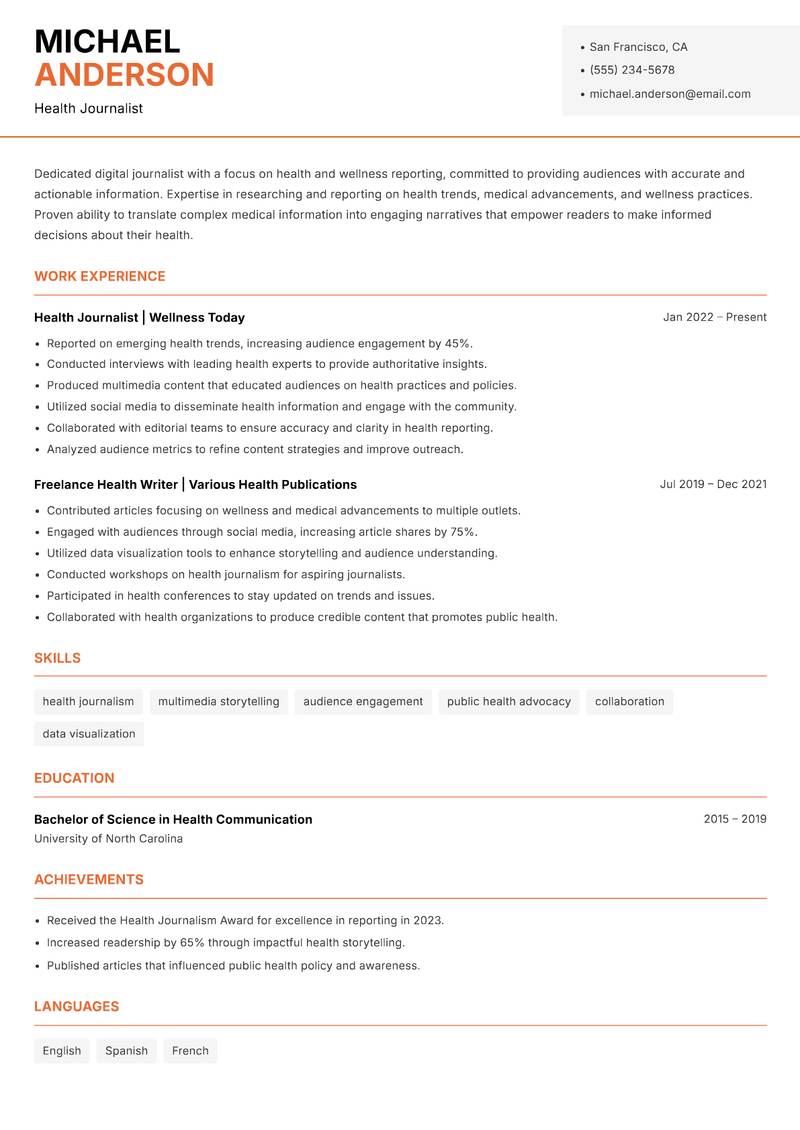 Digital Journalist Resume Template